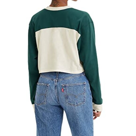 Levi's Women's Crop Football Tee Varsity Caps Deep Sea Moss Graphic Large - Picture 2 of 2